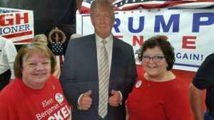 At the Grand Opening of Hocking County Republican Party Headquarters,(left) Denise Whalen, President, Hocking County Women's Republican Club, Donald Trump, and (right) Joy Padgett, Ohio Trump Campaign and Chair of the Ohio Women's Coalition for Trump.